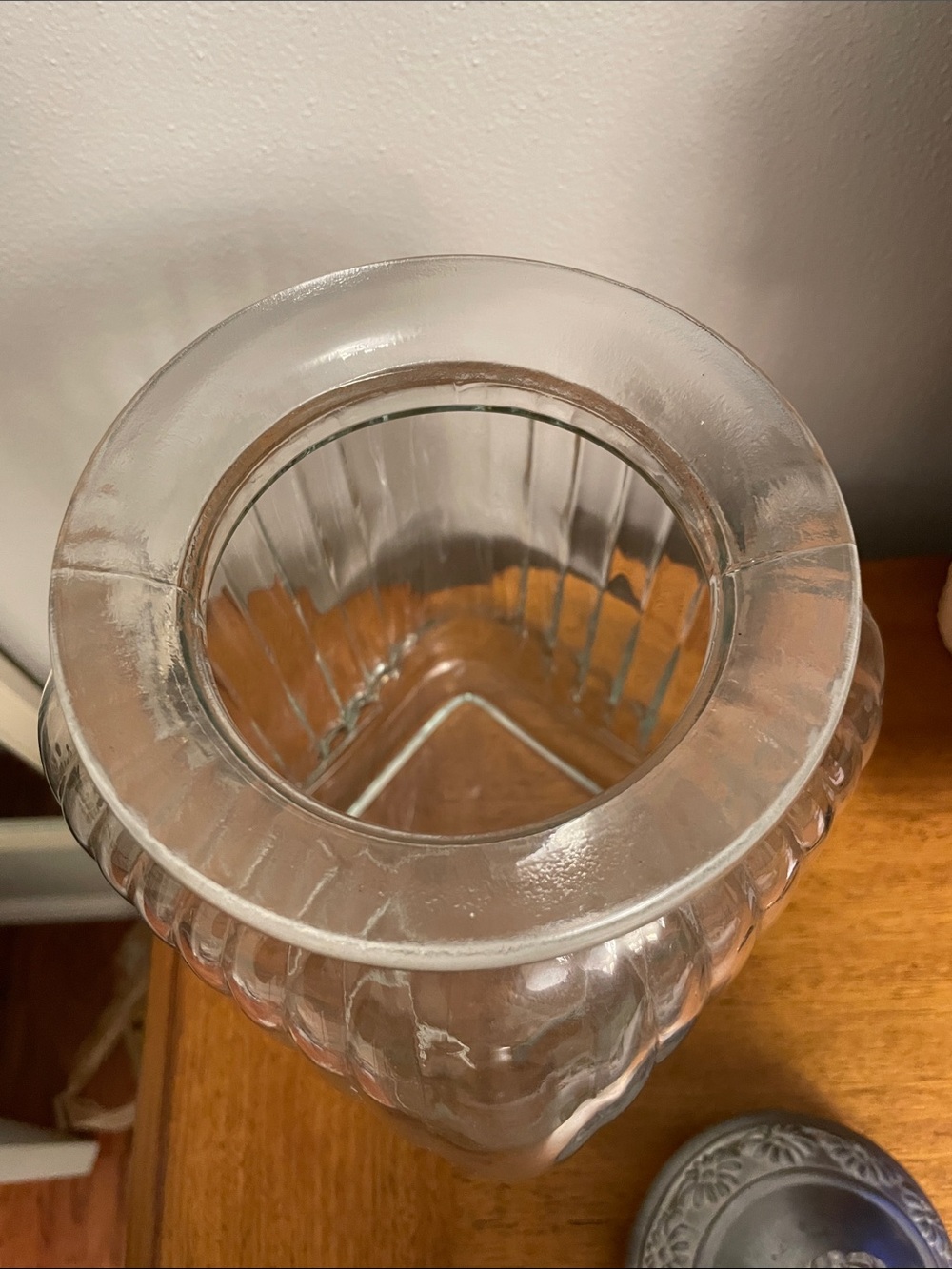Large Ribbed Clear Glass Apothecary Jar Canister with Decorative Pewter Lid - Picture 7 of 14